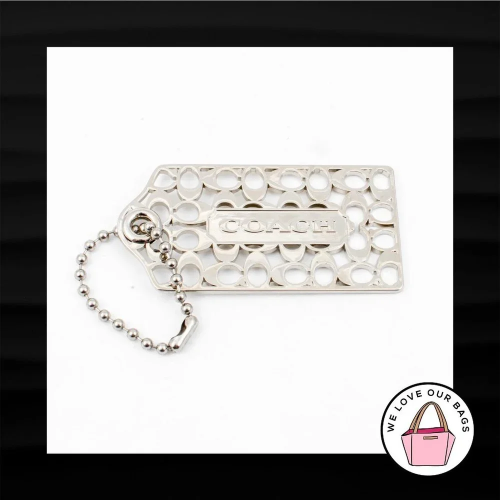 ULTRA RARE NEW XL COACH SIGNATURE SILVER METAL KEYFOB BAG CHARM KEYCHAIN HANGTAG